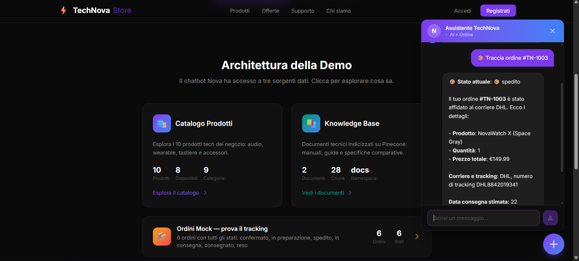 Agente Customer Care — Tool in azione